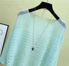 Spring and Summer New Ice Silk Knitted Vest Top Hollow Out Thin Bottoming Sling Streetwear Womens Clothing White Shirt 13686