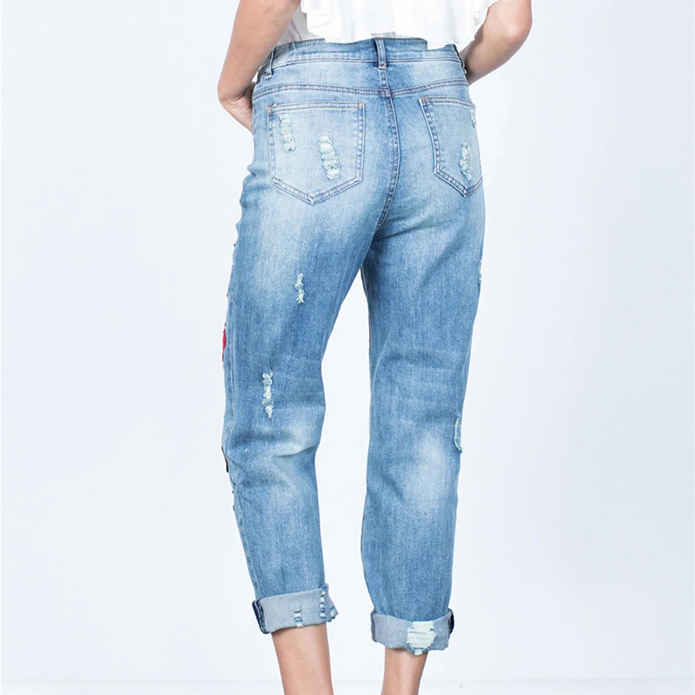 Sexy Embroidery fashion streetwear women mom jeans woman jean stacked pants boyfriend baggy jeans vintage clothes denim trousers Secondary image