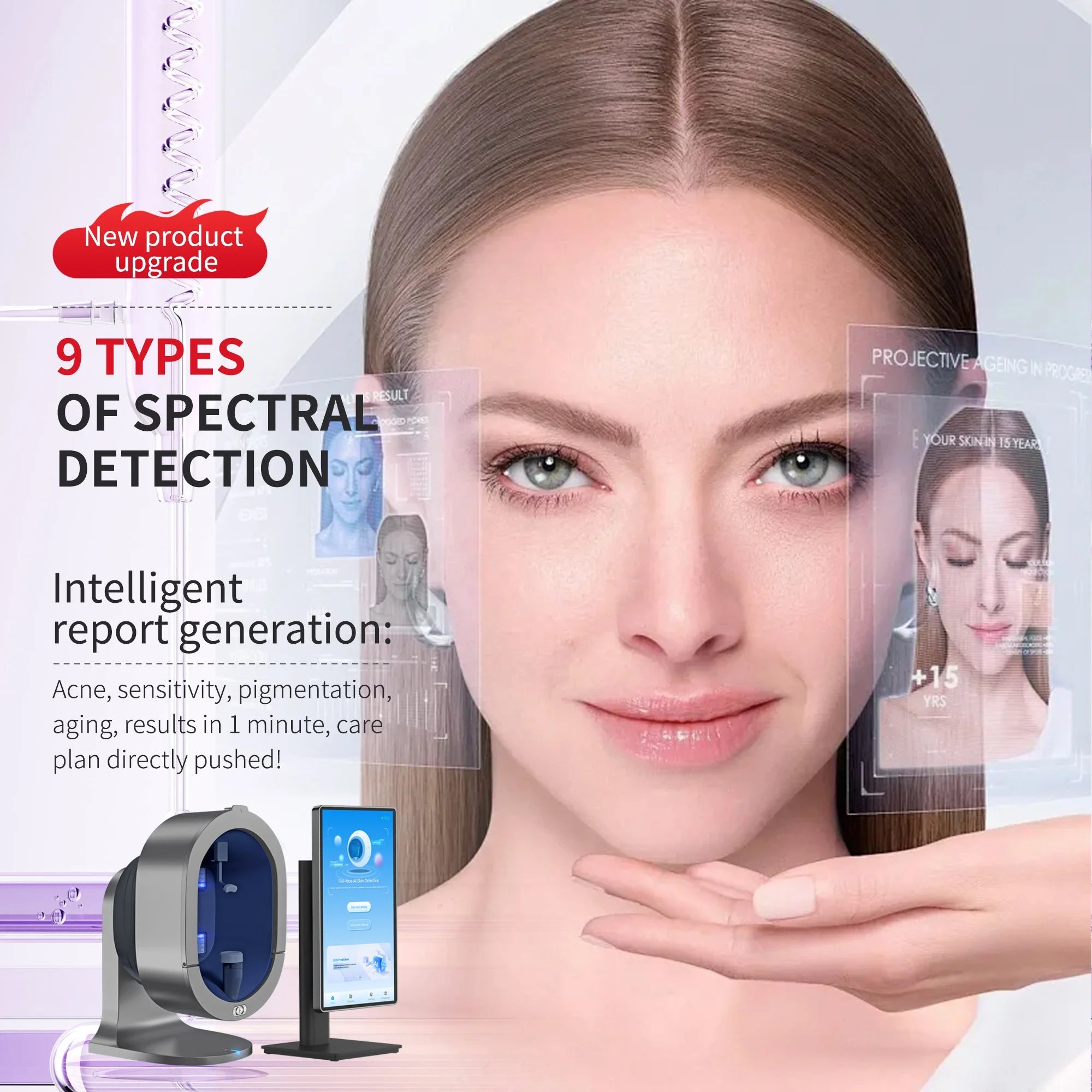 A 3D AI facial skin analyzer for hair diagnosis and professional analysis  with 8-spectrum beauty salon equipment