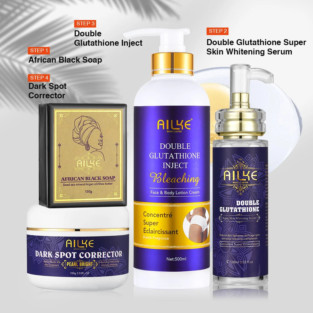 Ailke Double-glutathione Organic Vitamin c Whitening Body Lotion Face Cream Gluta Serum Skin Care Set