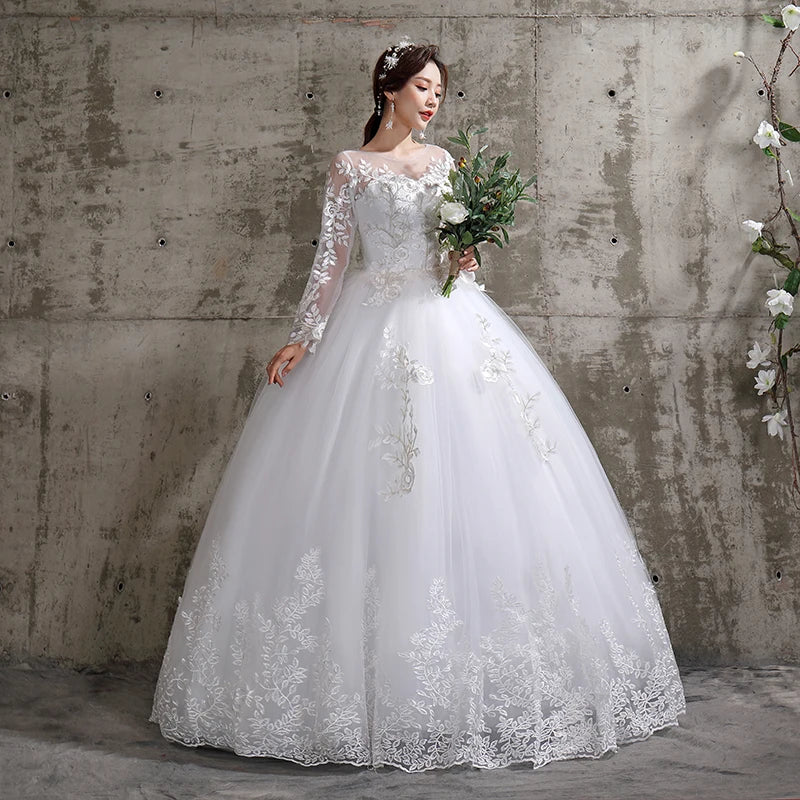 Customized Wedding Dress Style Bride Plus Size Flower Wedding Dresses Dreamy Full-sleeve Bridal Lace Up Dresses Ball Gowns Secondary image