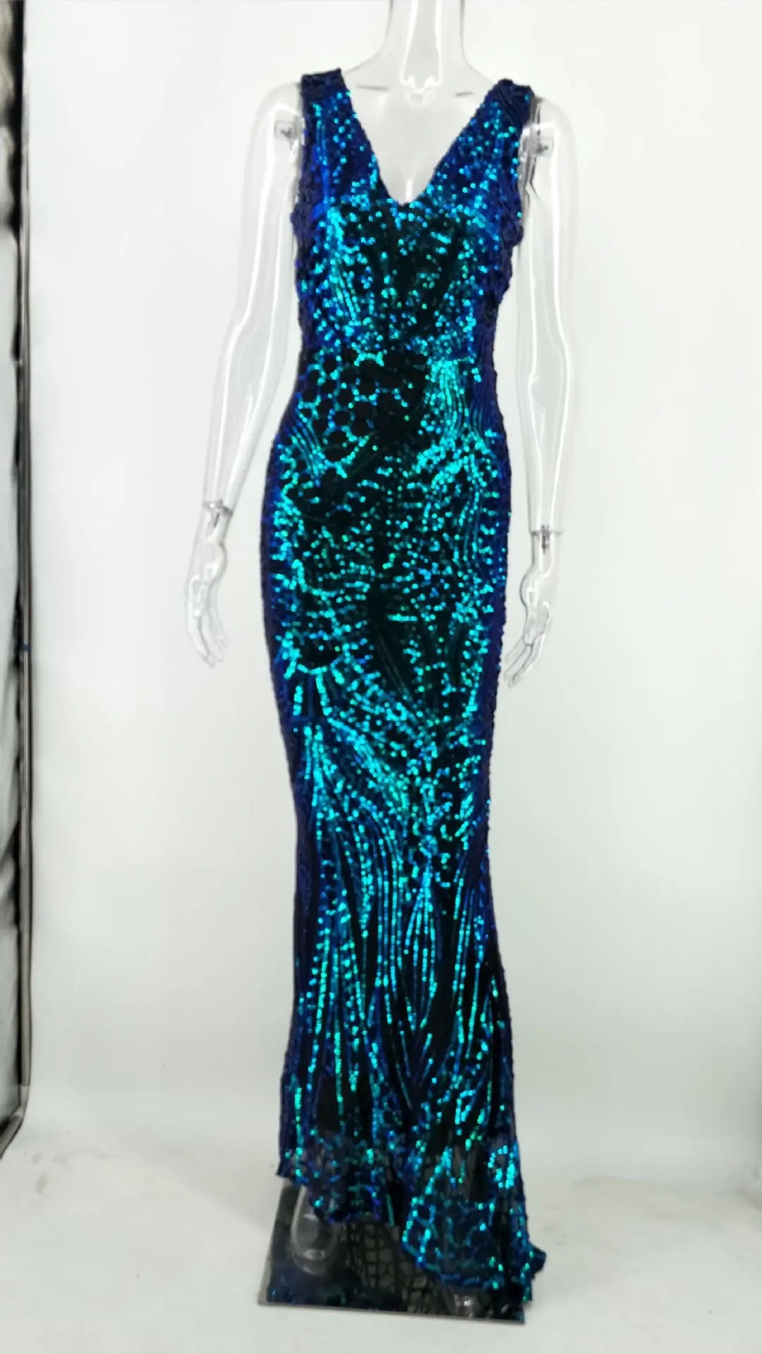New Arrivals Sexy Deep V-neck Colorful Sequin Evening Dresses Floor Length Ball Gown Wedding Dress Women Party Dress Secondary image
