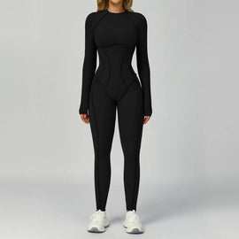 2026 Hot Sale Wholesale New Style Long-sleeved Tight-fitting One-piece Pants in Solid Color - Stylish Yoga and Fitness Jumpsuit