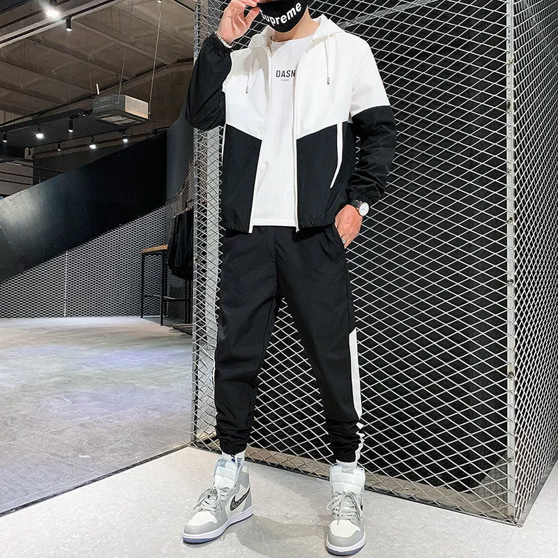 2025 Men Tracksuit Casual Joggers Hooded Sportswear Jackets And Pants 2 Piece Sets Hip Hop Running Sports Suit