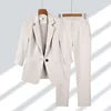 2025& 2026 Women's New V-neck Big Collar Solid Color One Button Professional Set Casual Nine Sleeve Suit Set Women's Wear