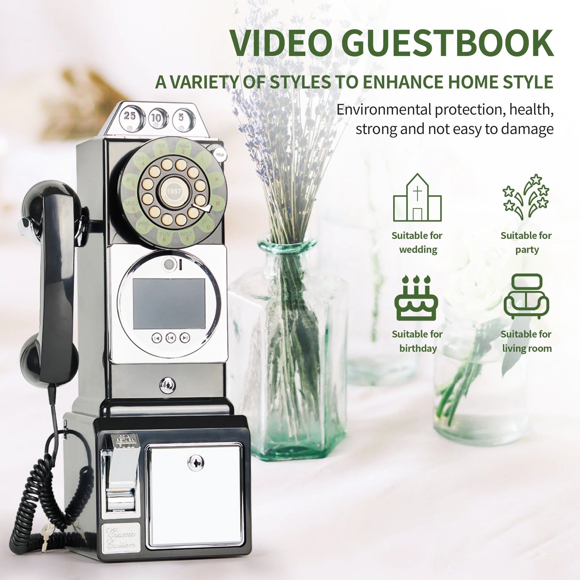 Leave a Message Wedding Phone Message Voice Record Retro Audio Video Guestbook Button Phone Msg Wedding  Guest Book Telephone Secondary image