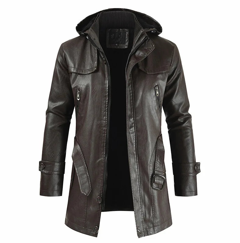 M-4XL New Men's Mid-length Leather Jacket Korean Version Youth Large Size PU Leather Windbreaker Men's Jacket Secondary image