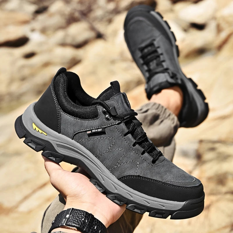 OEM Service Cow Genuine Leather Waterproof Anti Slip Hiking Work Shoes for Men