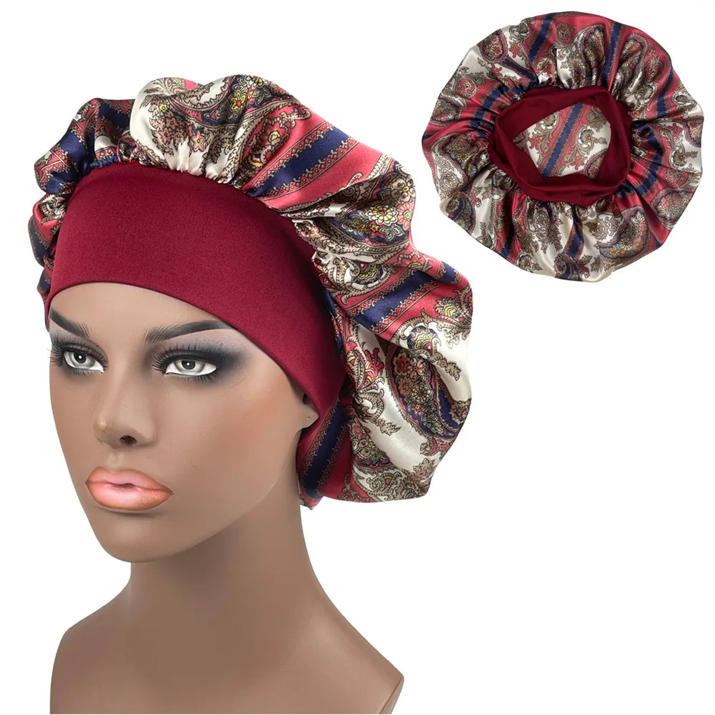 Large Size Satin Bonnet Paisley Print Bonnets for Women Beanies Women Hat Sleep Night Cap Designer Bonnets Long Braid Hat