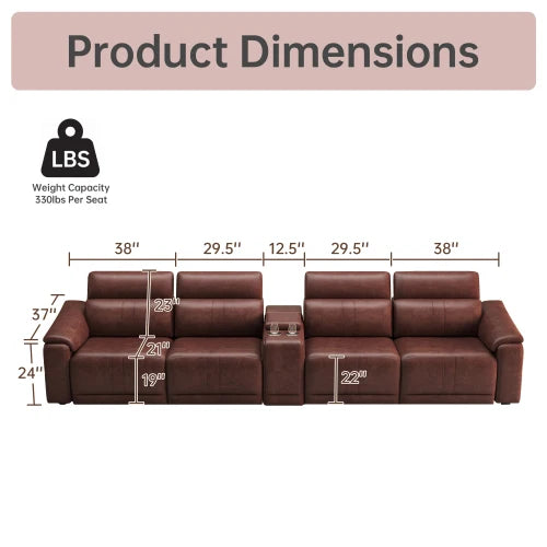 OEHOME Modern Power Recliner Sofa Set 4-Seat Modular Sectional Storage Console USB Ports Polyester Tufted Upholstered