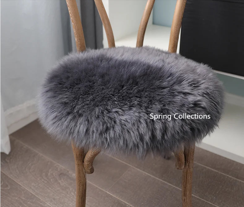 35/40/45CM 100% Pure Sheepskin Wool Hairy Floor Carpet Rugs Round Chair Cushion Seat Pad Covering Soft