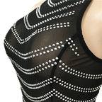 Sparkly Crystal Rhinestone Bodycon Maxi Dress Women Wedding Evening Backless Mesh See Through Night Party Club Birthday Dress
