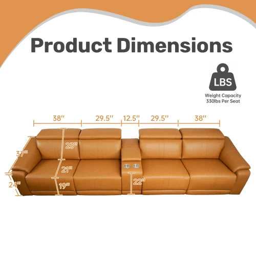 OEHOME Modern Power Recliner Sofa Set 4-Seat Modular Sectional Storage Console USB Ports Polyester Tufted Upholstered