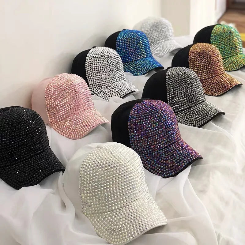 Women's Studded Rhinestone Baseball Cap Adjustable  Sparkle Bling Sun Hat