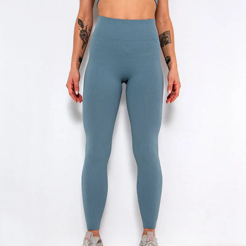 Ribbed Yoga Pants High Waisted Gym Leggings Sport Women Fitness Seamless Female Legging Tummy Control Running Training Tights