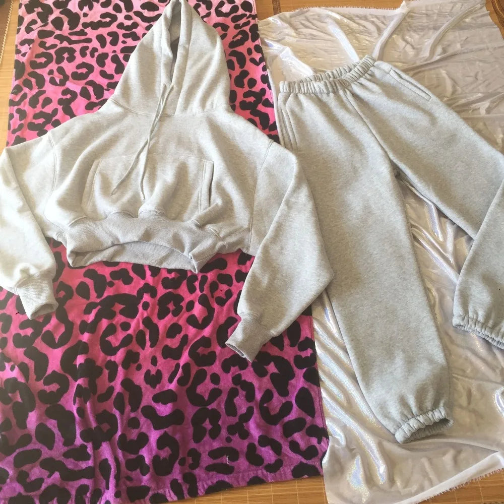 Wholesale Fleece Hoodie with Jogger Pant Sweat Suit Fall Winter 2 Piece Set Tracksuit Women Sports Outfit Two Piece Solid Casual