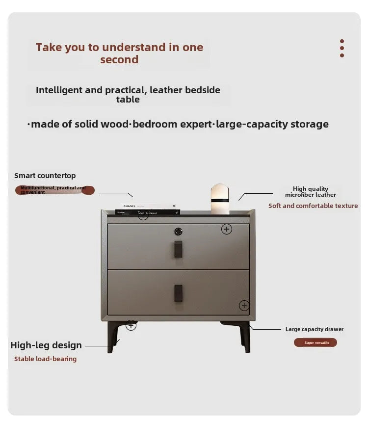 Modern Simple Luxury Smart Bedside Table New Solid Wood Multi-Functional Wireless Charging Accessible Internet Bedroom Furniture