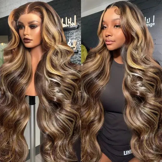 Pre Plucked P4/27 Highlight Ombre Body Wave 13x6 Human Hair Wig Honey Blonde Colored HD Lace Frontal Wigs for Black Women Main image