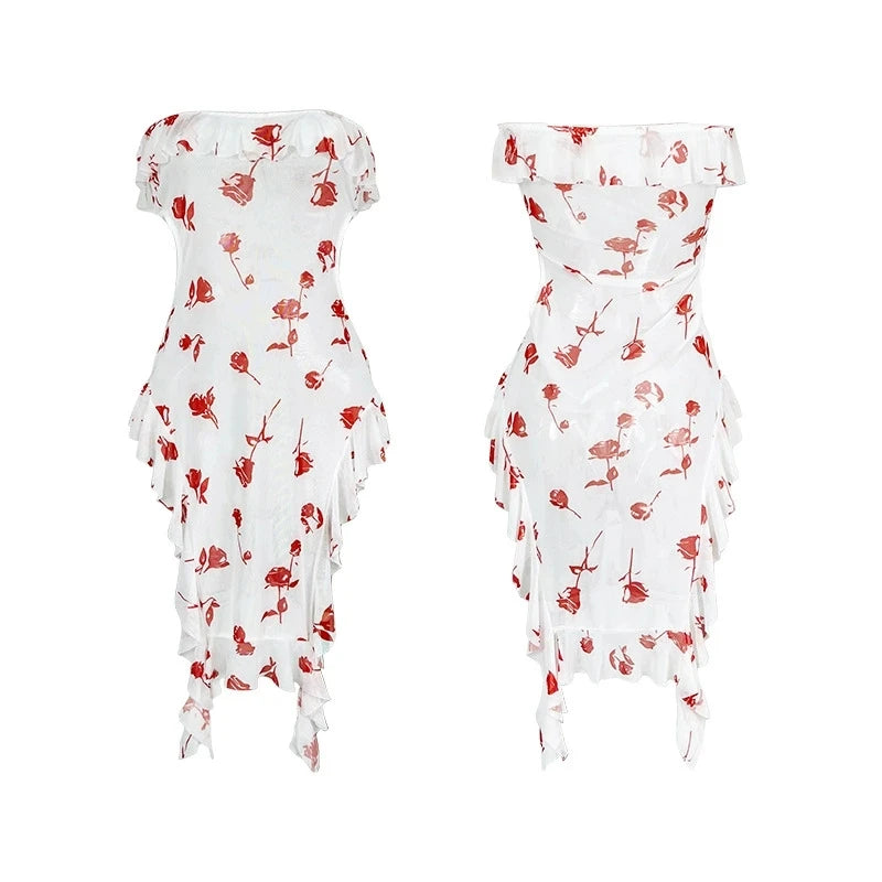 2026 Sexy Lingerie Elegant Casual Sleepwear Women Strapless Rose Print Sleeping Dress Pajamas Sexy Women's Mesh Nightgowns Secondary image