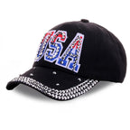 Popular Men Women Adjustable Hip Hop Trucker Hats Cotton USA Sports Caps Rhinestone American Flag Baseball Caps