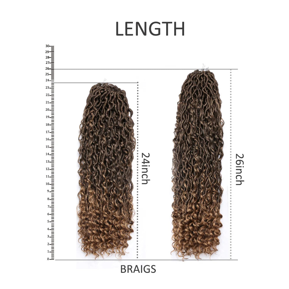 Synthetic Goddess Locs Crochet Hair Braids Curly Faux Locs Braiding Hair Extensions Wig For Women Black Hippie Boho Style