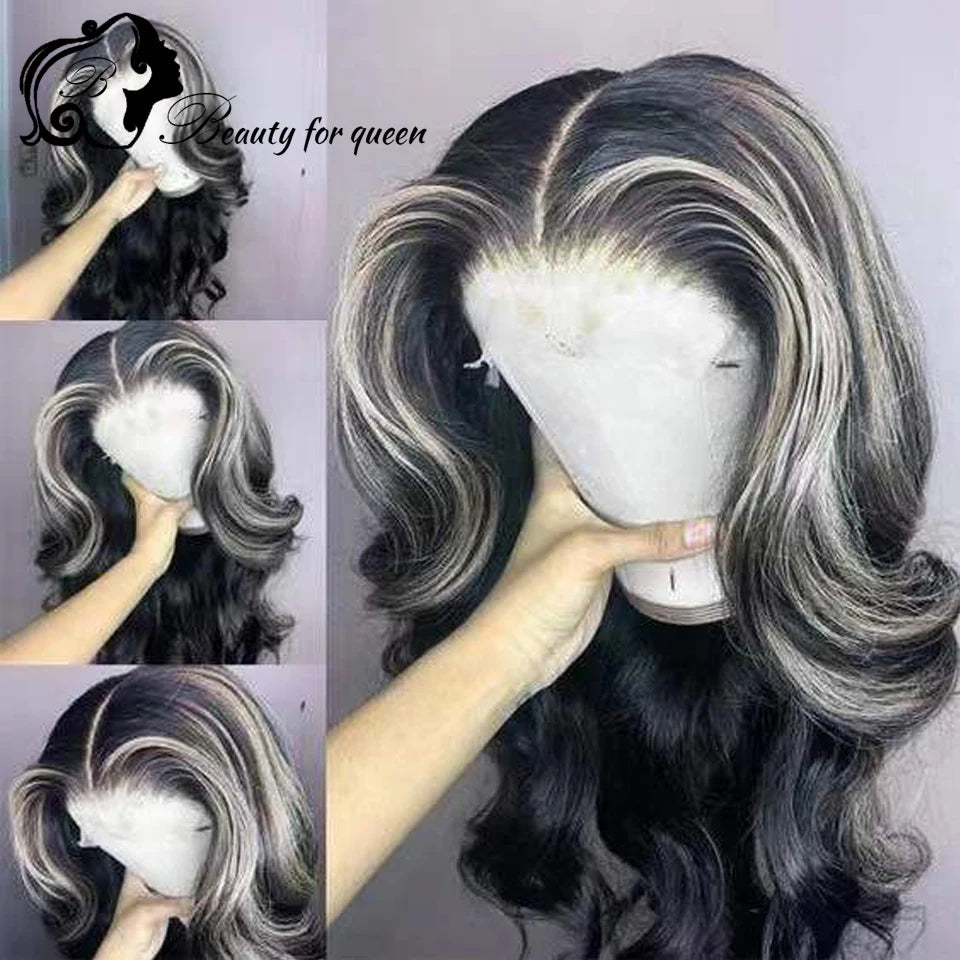Colored Highlight White Black Body Wave Transparent 13x4 HD Lace Frontal Wigs For Women Brazilian Human Hair Wig 180 Density Secondary image