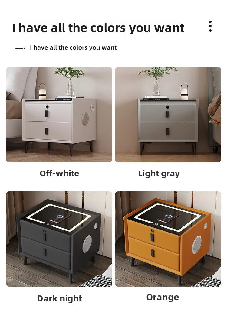 Modern Simple Luxury Smart Bedside Table New Solid Wood Multi-Functional Wireless Charging Accessible Internet Bedroom Furniture
