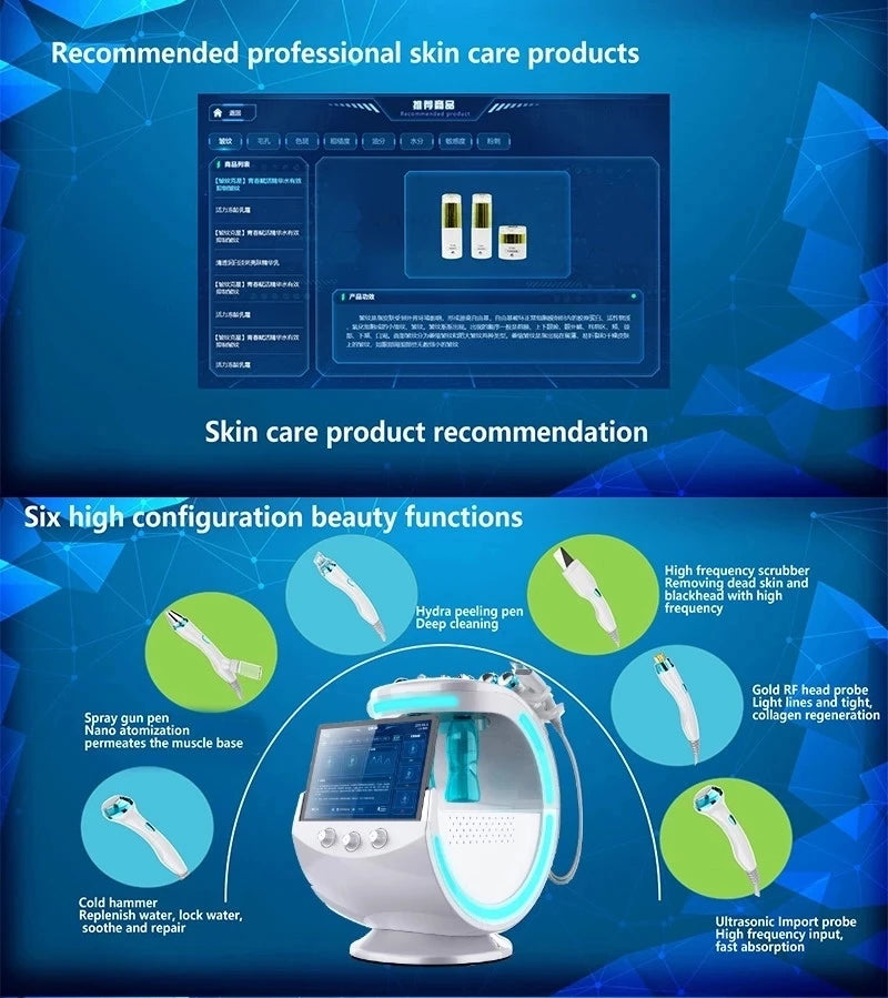 7 in 1 Smart Ice Blue Analyzer Multifunction Facial Machine Diamond Hydra Dermabrasion Facial Aquafacial
