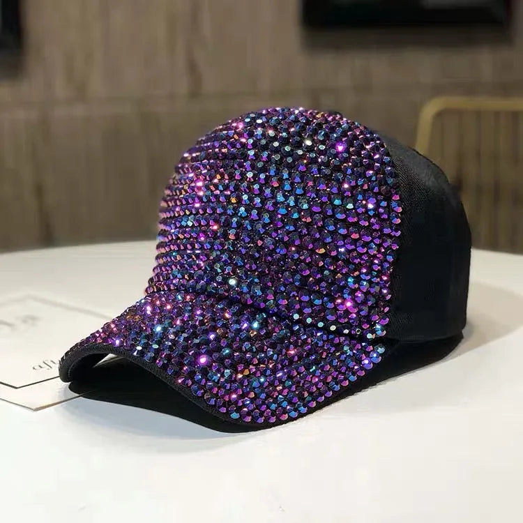 Women's Studded Rhinestone Baseball Cap Adjustable  Sparkle Bling Sun Hat