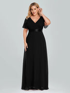 Plus Size Evening Dresses Long XUCTHHC Elegant A Line V Neck Ruffles Chiffon Formal Wedding Party Dress Robe De Soiree 2021