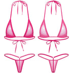 Women's Two-Piece Swimsuits Bikini Sets Sexy Mesh Sheer Halter neck Micro Bikini Outfits Bra Top with G-String Swimwear Female