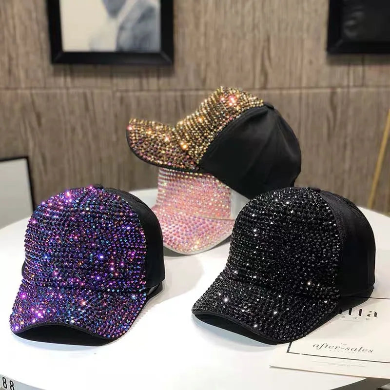 Women's Studded Rhinestone Baseball Cap Adjustable  Sparkle Bling Sun Hat
