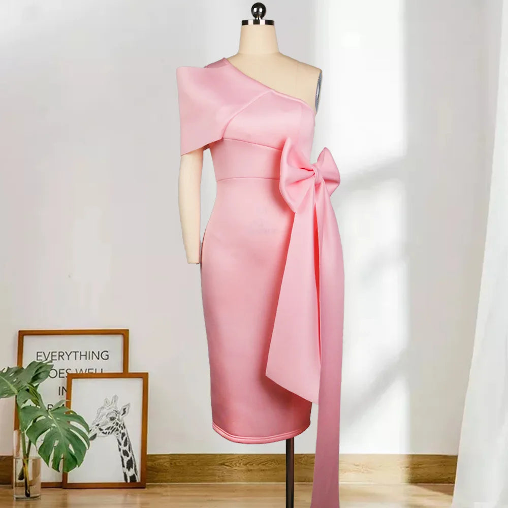Birthday for Ropas Vintage Vestido Sexy One-shoulder Bow Knot Bag Hip Dress High Waist Plus Size Slim Pencil Women's Dress Secondary image