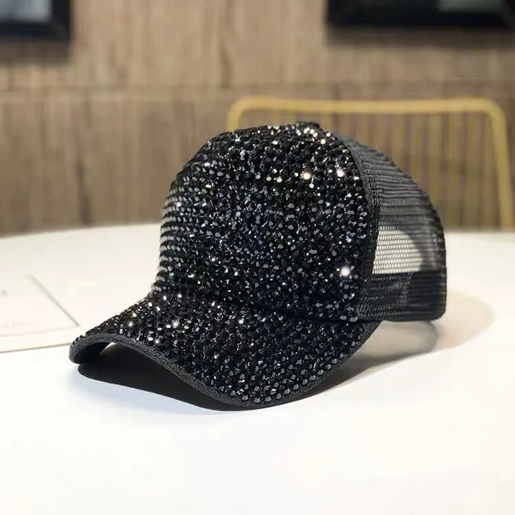 Women's Studded Rhinestone Baseball Cap Adjustable  Sparkle Bling Sun Hat