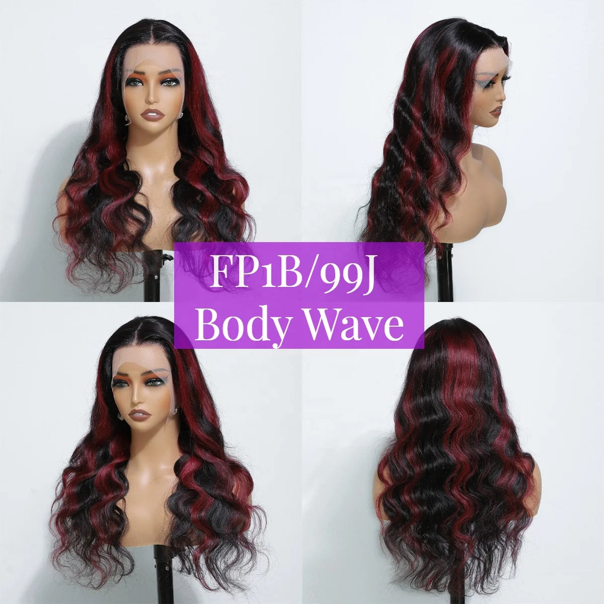 Raw Indian Hair 18-32 Inch Highlight 99J Colored Body Wave Wigs Human Hair 13x4 Transparent Lace Front Wigs for Black Women