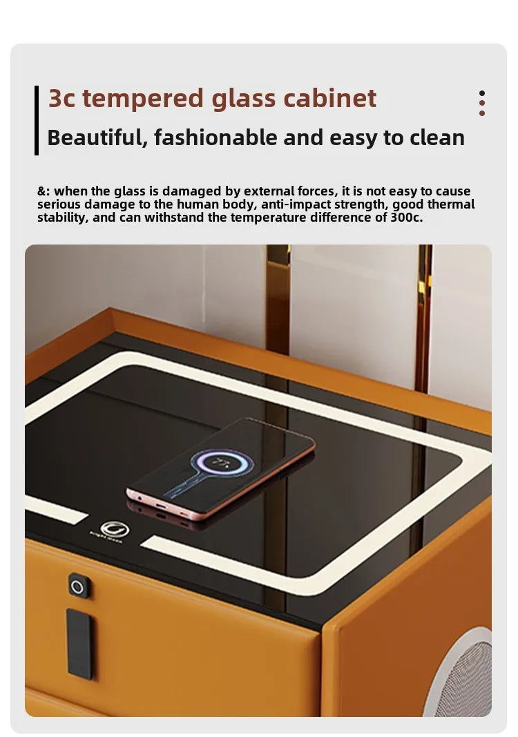 Modern Simple Luxury Smart Bedside Table New Solid Wood Multi-Functional Wireless Charging Accessible Internet Bedroom Furniture