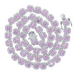 Iced Out Bling pink Diamond Hip Hop Women Charm Jewelry Geometric square Cubic Zirconia Cz Cluster Tennis Necklace