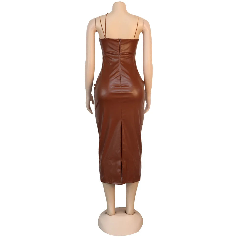 faux leather dress women dresses for women 2026 birthday outfits female dresses casual PU winter clothes