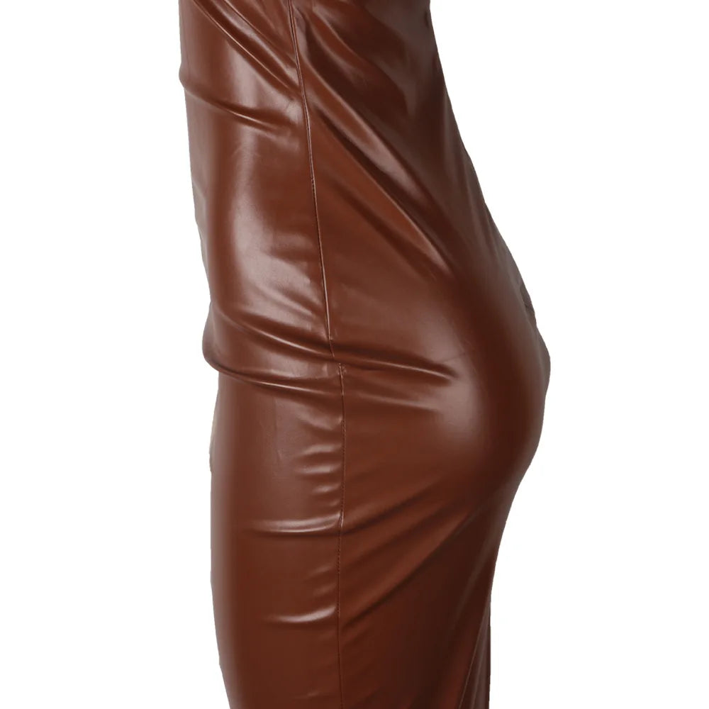 faux leather dress women dresses for women 2025 birthday outfits female dresses casual PU winter clothes