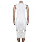 C2635 Wholesale Stretch White Sexy Bandage Dress Elegant Women Special Design Ring Hollow Out Midi Bodycon Dress Club Ear