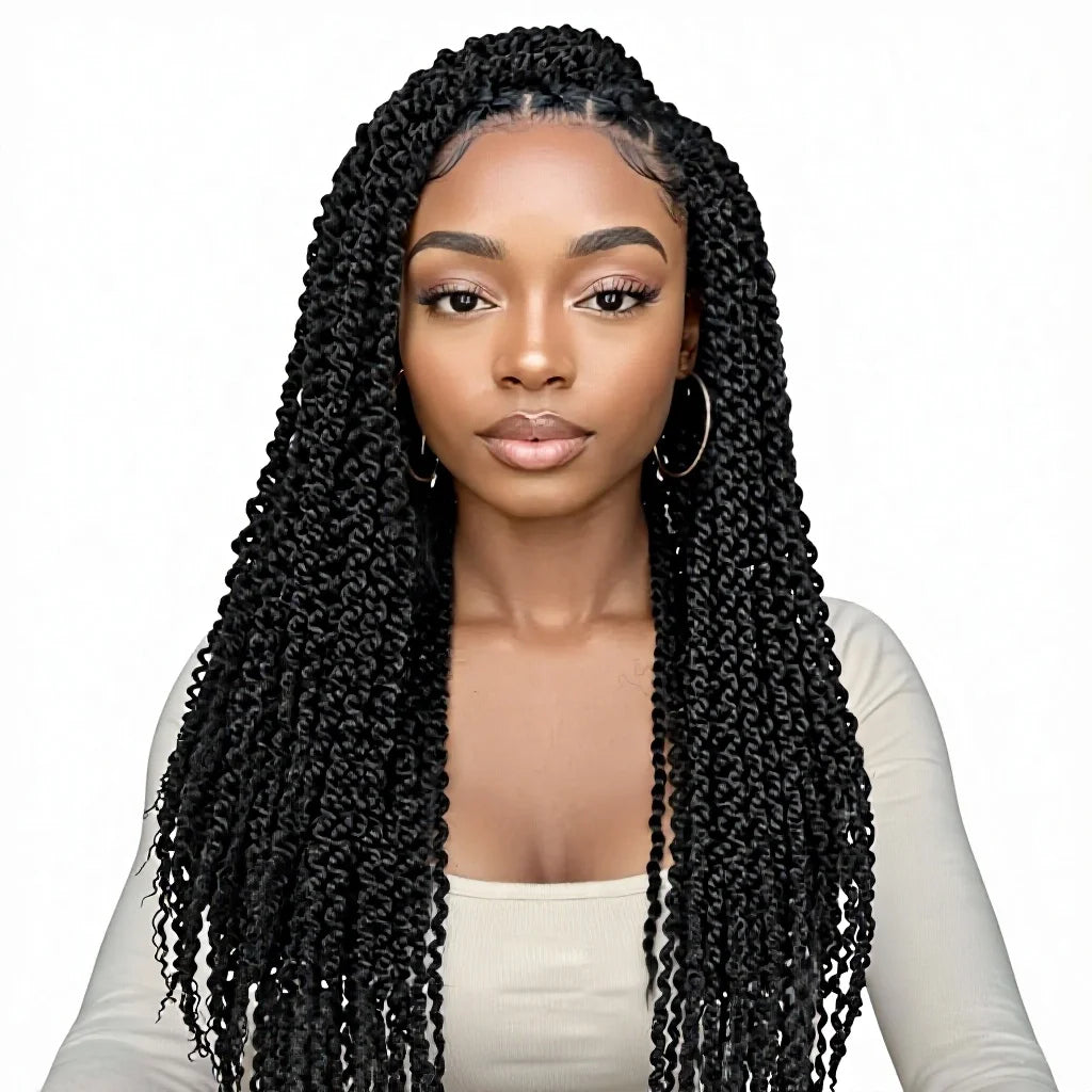 WIGER Full Double Lace Braided Wig with Pre Plucked Baby Hair Senegalese Style Black 24 Inch 180g
