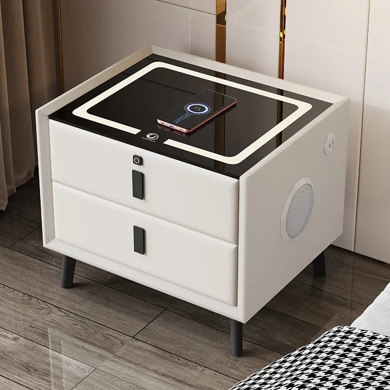 Modern Simple Luxury Smart Bedside Table New Solid Wood Multi-Functional Wireless Charging Accessible Internet Bedroom Furniture