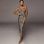 leopard print sleeveless V-neck sexy Hipster Fashion midi dress spring women fashion streetwear Christmas party outfits