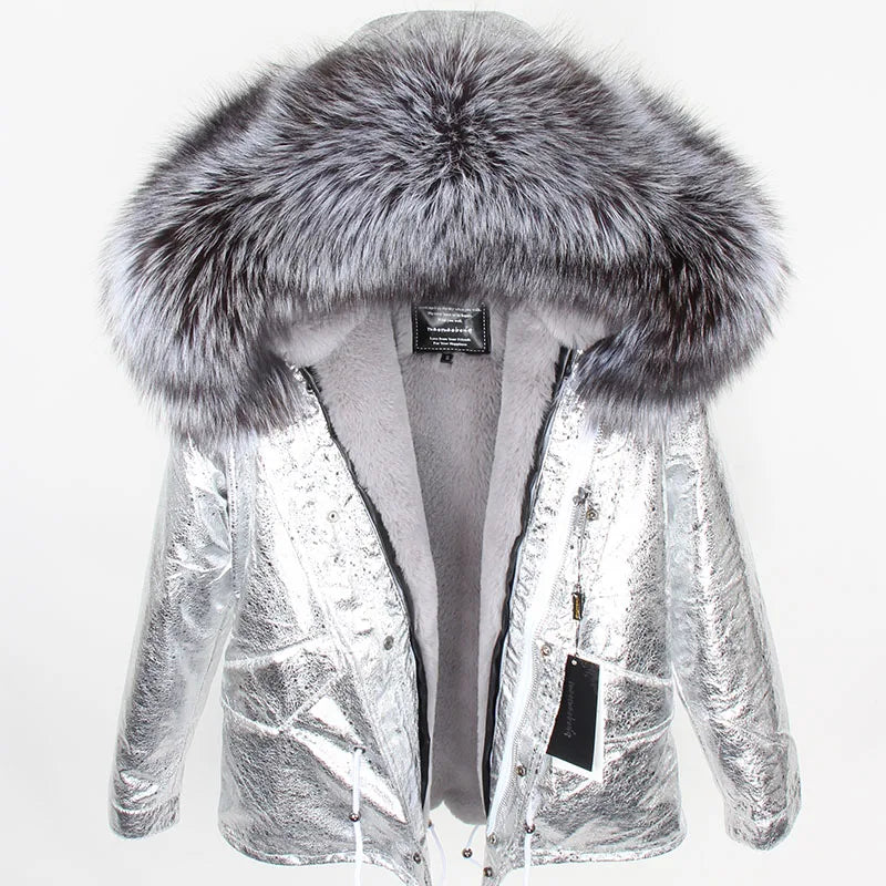 MAOMAOKONG 2025 & 2026 Real Fur Coat New Fashion Fox Fur Collar Winter Women's clothing Removable Lining Thickened Jacket Short Parka
