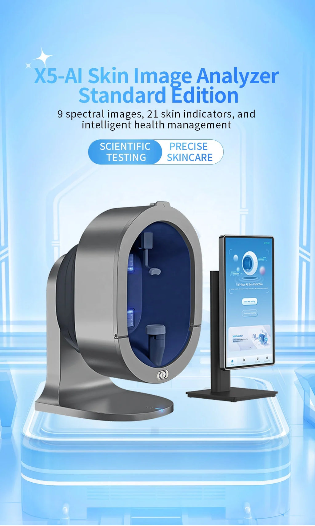 A 3D AI facial skin analyzer for hair diagnosis and professional analysis  with 8-spectrum beauty salon equipment