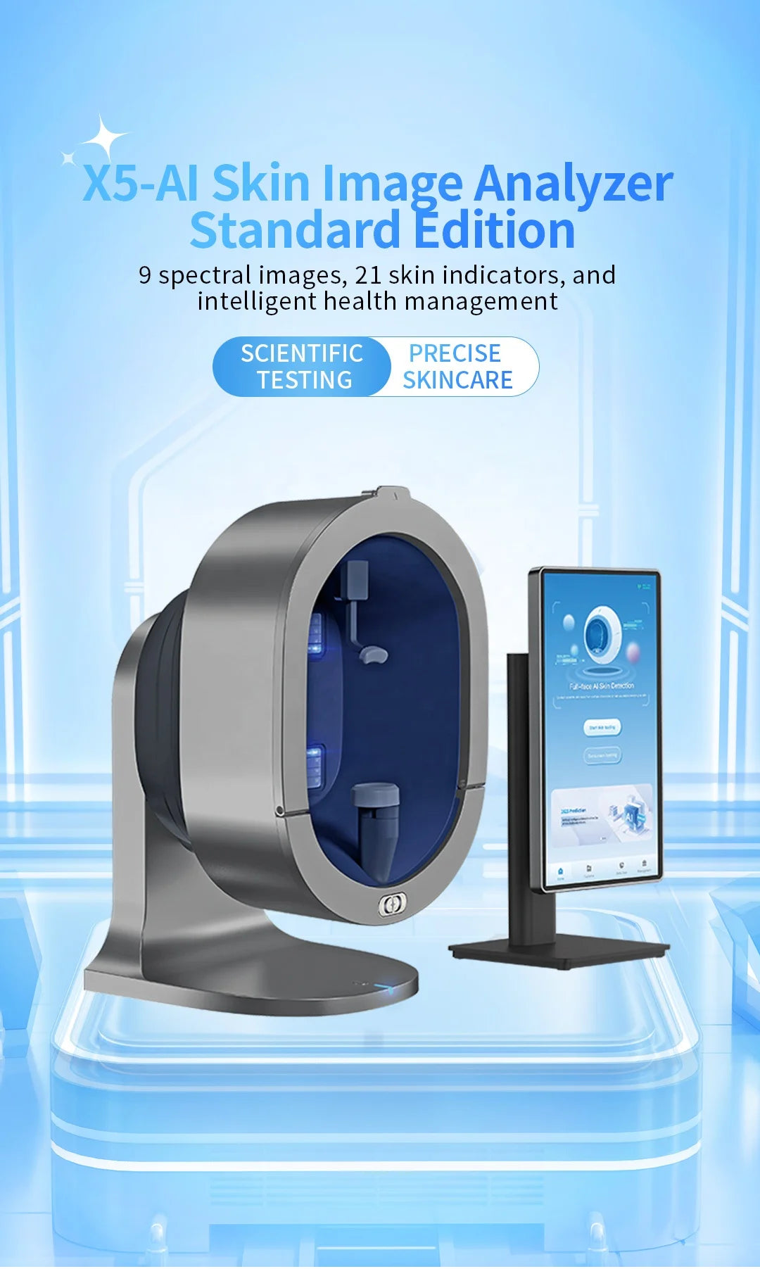 A 3D AI facial skin analyzer for hair diagnosis and professional analysis  with 8-spectrum beauty salon equipment