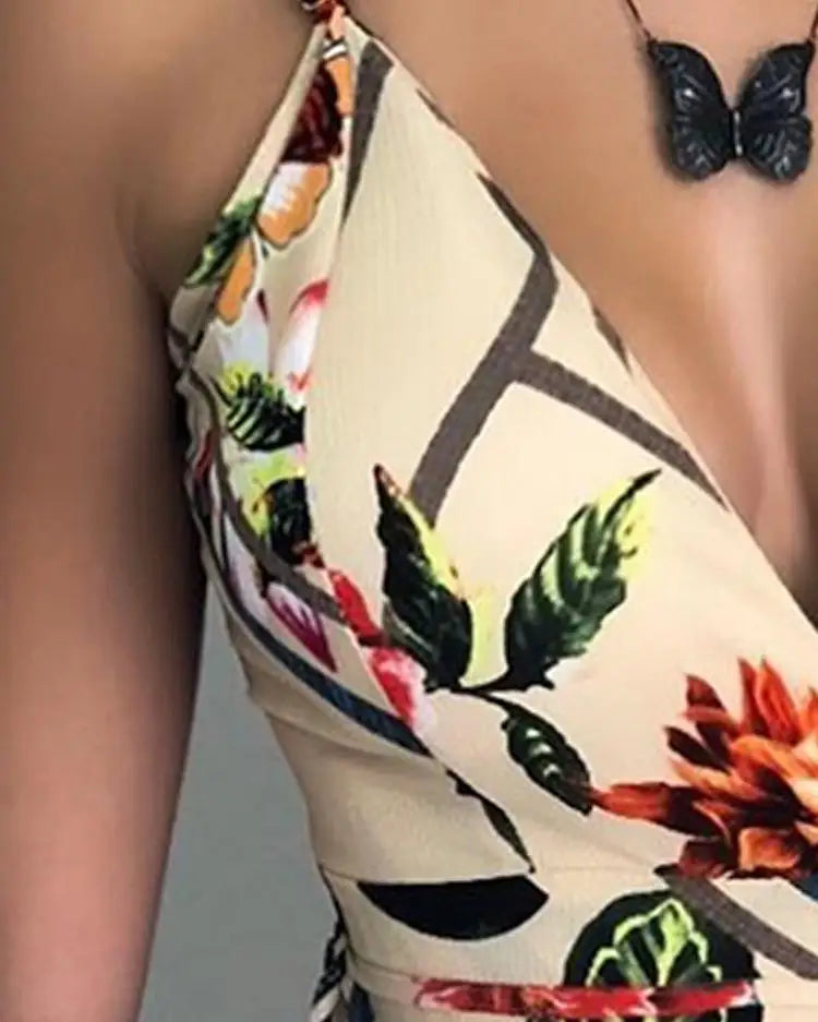 Sexy V-neck Spaghetti Strap Floral Print Women Short Romper Playsuit Female Beach Ruffle Sleeveless 2023 Fashion Casual Jumpsuit