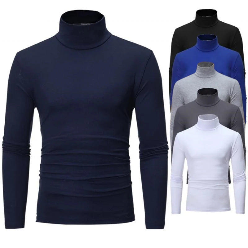 Men's Solid Color Turtleneck T-Shirt Spring Casual Long Sleeve Basic Bottoming Shirt Fashion Solid Color Slim-Fit Tops Plus Size Main image