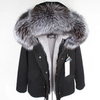 MAOMAOKONG 2025 & 2026 Real Fur Coat New Fashion Fox Fur Collar Winter Women's clothing Removable Lining Thickened Jacket Short Parka