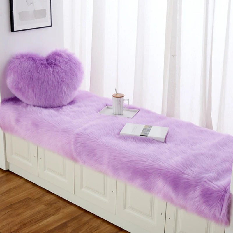 Luxury Imitation Fur Cushion Plush Sofa Carpet Faux Fur Sheepskin Rug Balcony Bay Window Mat Kid's Bedroom Fluffy Blanket White